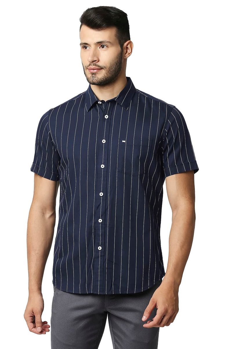 BASICS SLIM FIT TWILL STRIPE SHIRT