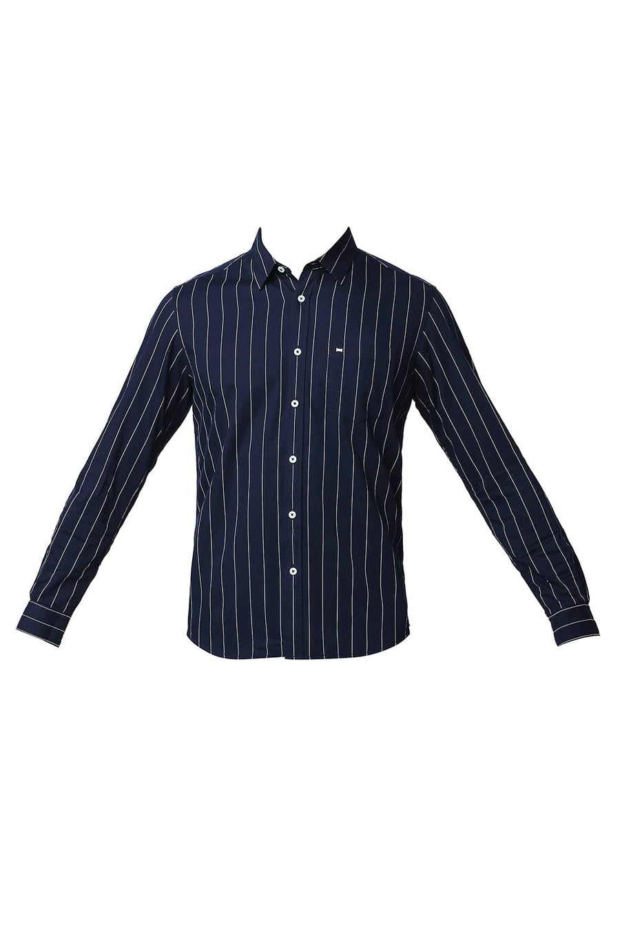 BASICS SLIM FIT NAVY IRIS TWILL STRIPE SHIRT