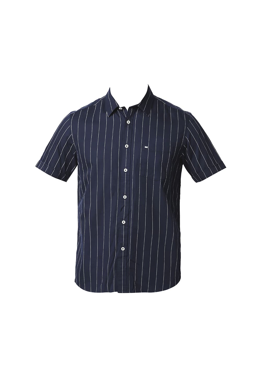 BASICS SLIM FIT TWILL STRIPE HALFSLEEVES SHIRT