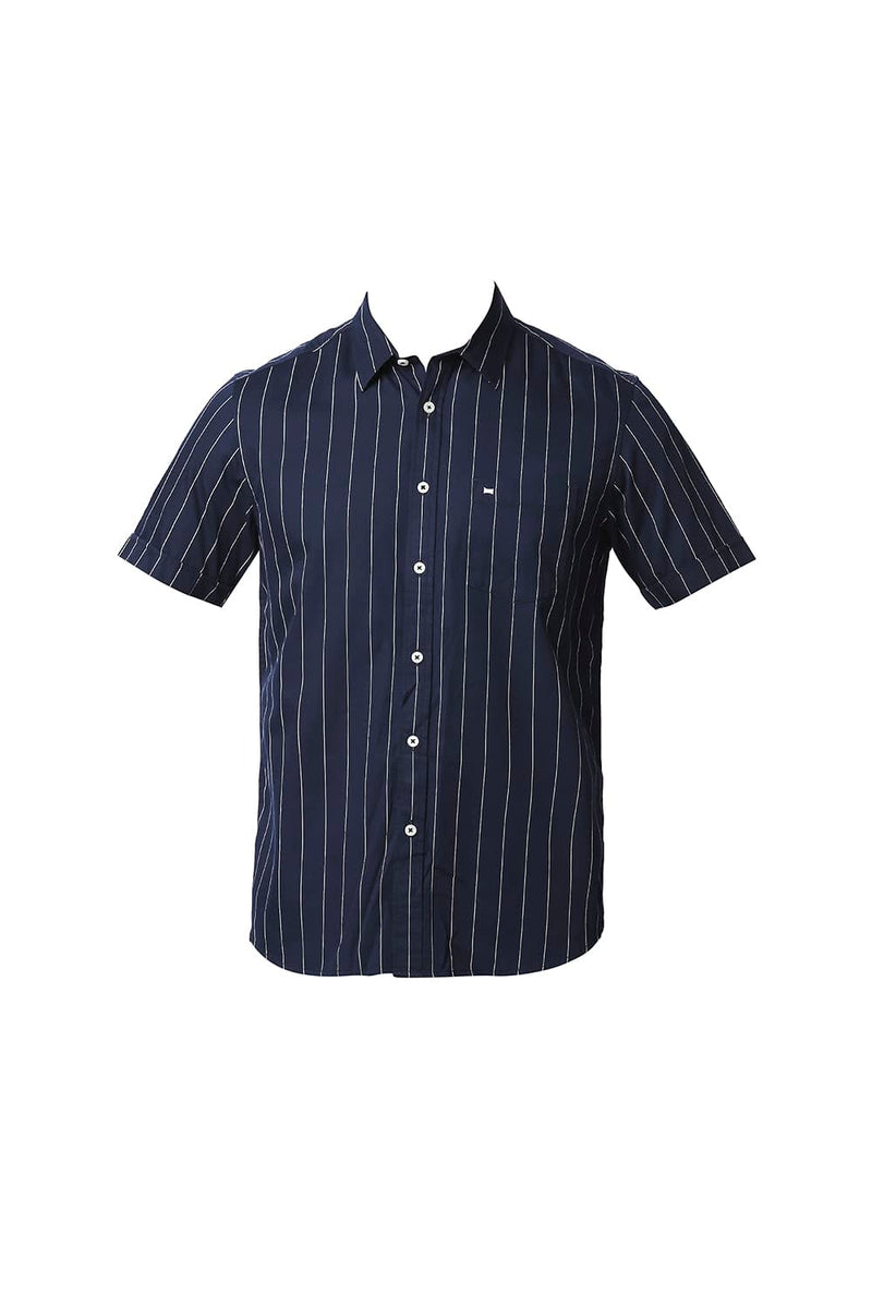 BASICS SLIM FIT TWILL STRIPE HALFSLEEVES SHIRT