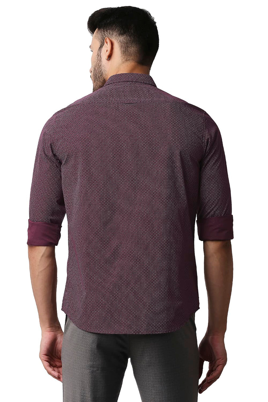 BASICS SLIM FIT FIG MAROON POPLIN PRINTED SHIRT