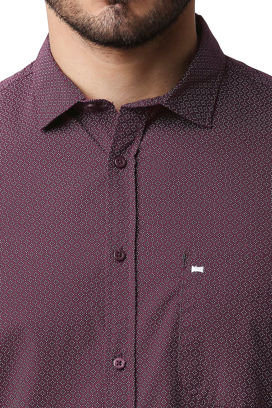 BASICS SLIM FIT FIG MAROON POPLIN PRINTED SHIRT