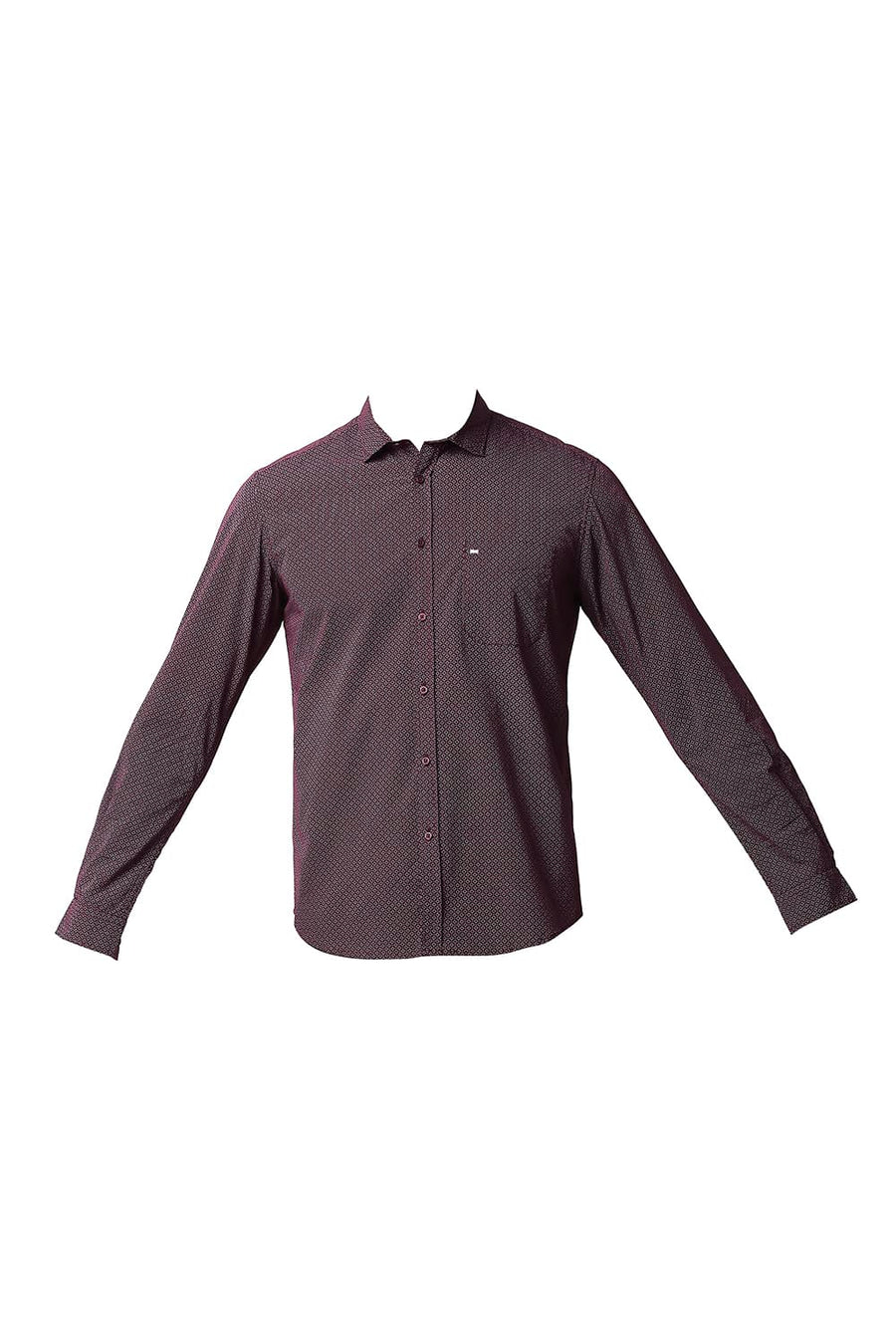 BASICS SLIM FIT FIG MAROON POPLIN PRINTED SHIRT