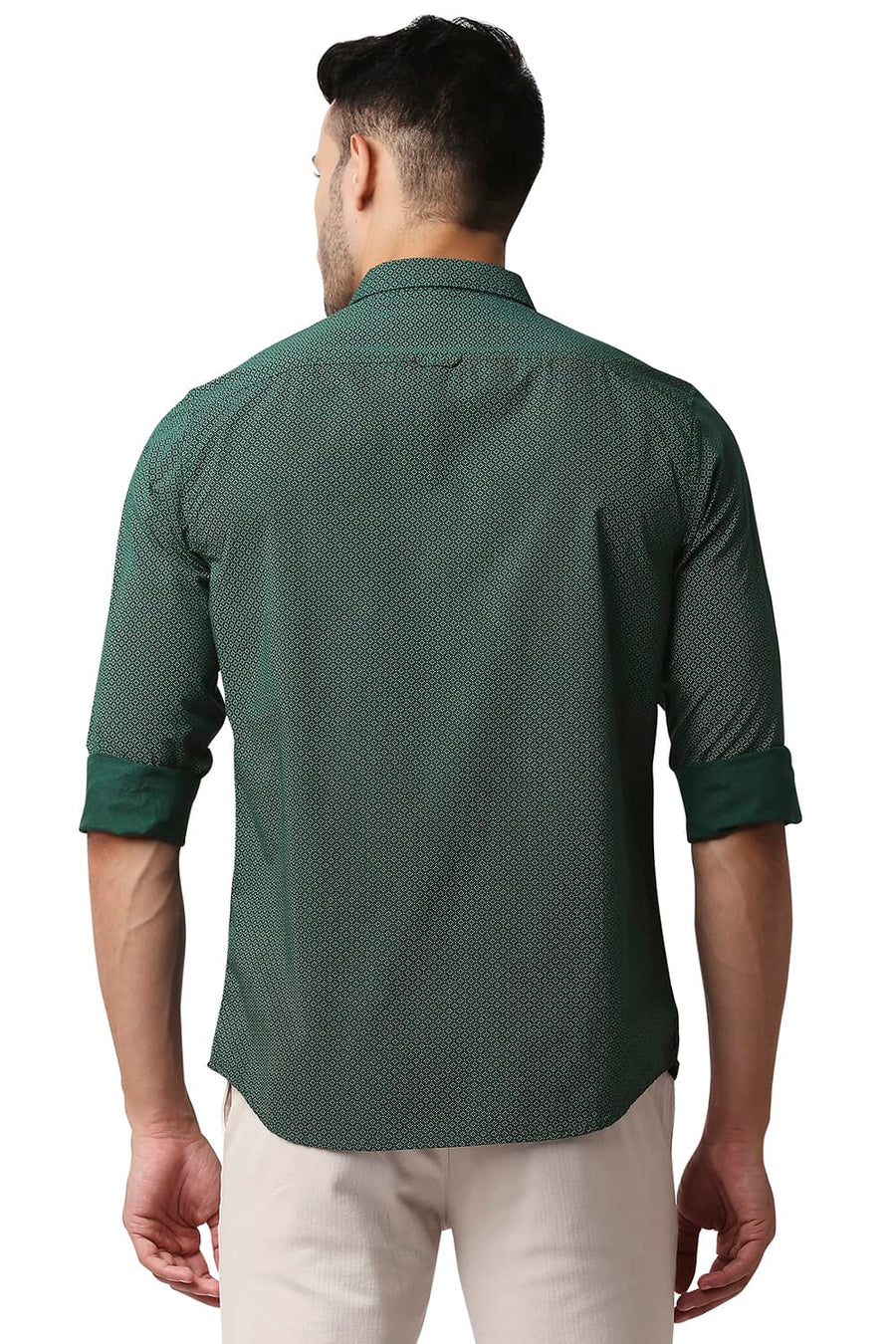 BASICS SLIM FIT BISTRO GREEN POPLIN PRINTED SHIRT