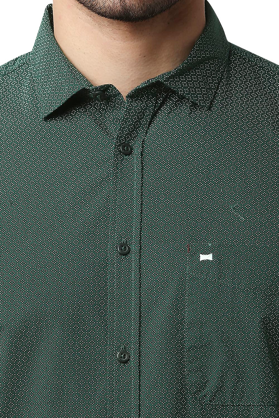 BASICS SLIM FIT BISTRO GREEN POPLIN PRINTED SHIRT