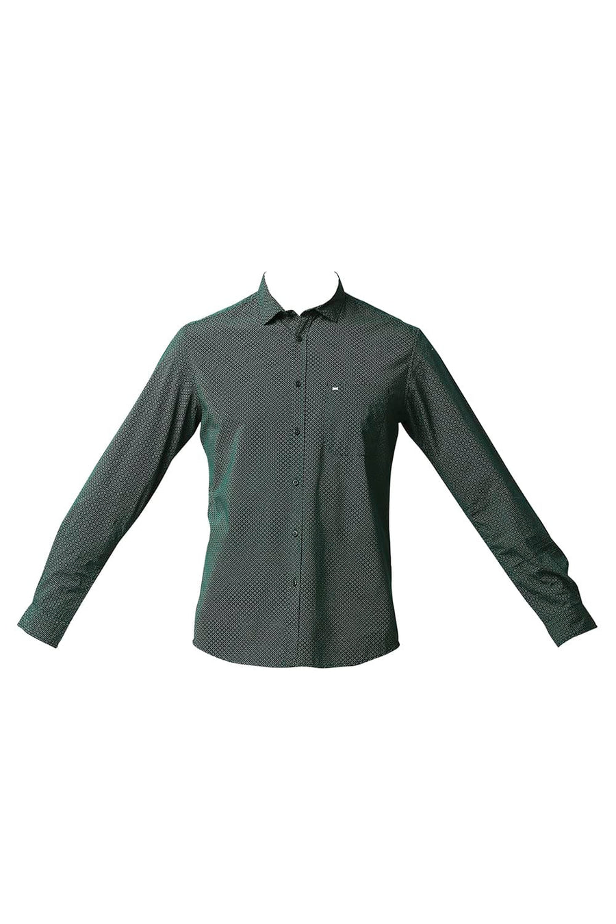 BASICS SLIM FIT BISTRO GREEN POPLIN PRINTED SHIRT