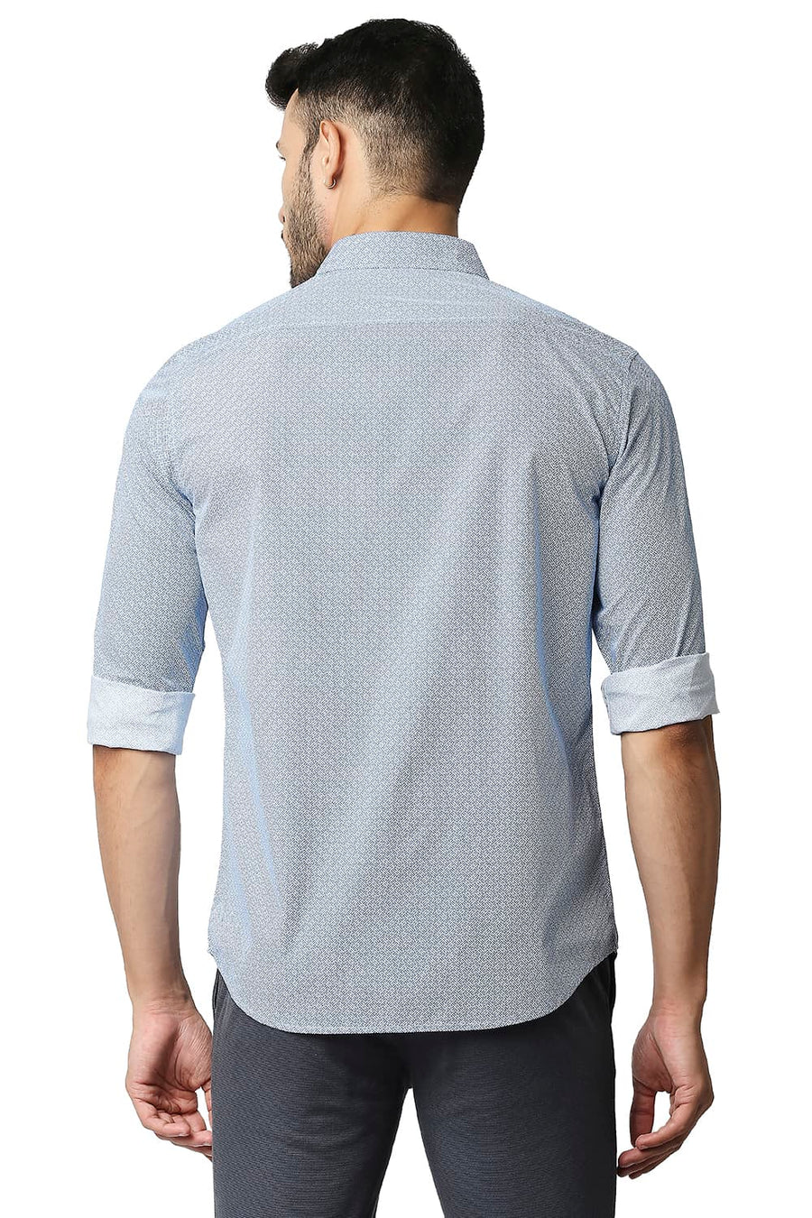 BASICS SLIM FIT OLYMPIAN BLUE POPLIN PRINTED SHIRT