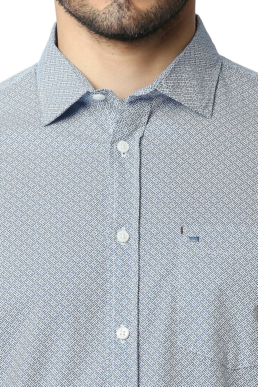 BASICS SLIM FIT OLYMPIAN BLUE POPLIN PRINTED SHIRT