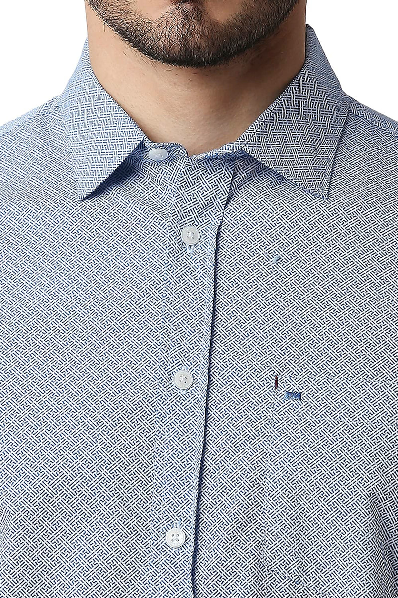 BASICS SLIM FIT POPLIN PRINTED HALFSLEEVES SHIRT