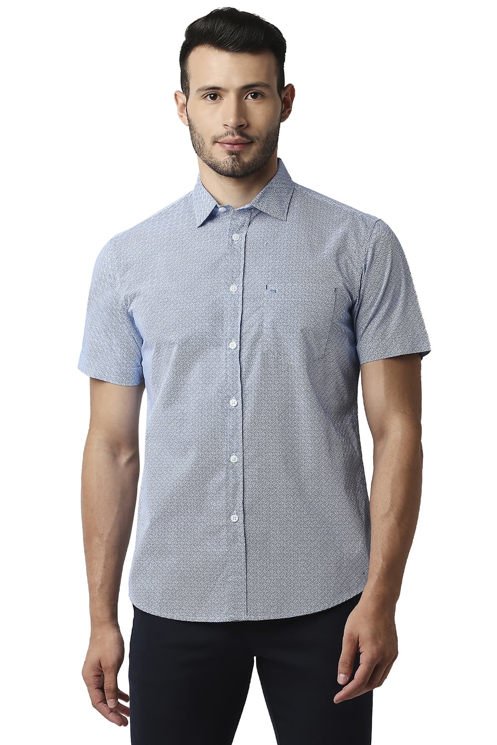 BASICS SLIM FIT POPLIN PRINTED SHIRT