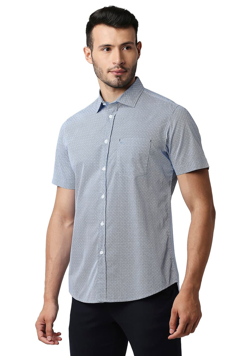 BASICS SLIM FIT POPLIN PRINTED HALFSLEEVES SHIRT