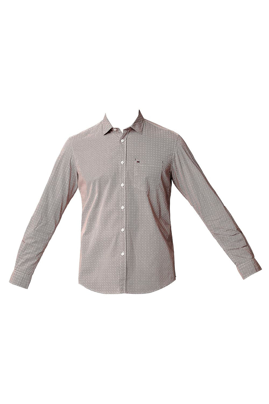 BASICS SLIM FIT BEIGE STRAW POPLIN PRINTED SHIRT