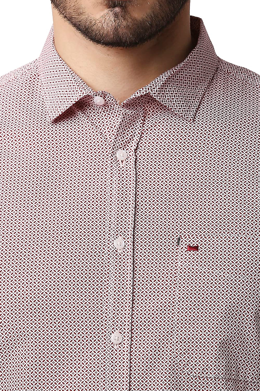 BASICS SLIM FIT DAHILA RED POPLIN PRINTED SHIRT
