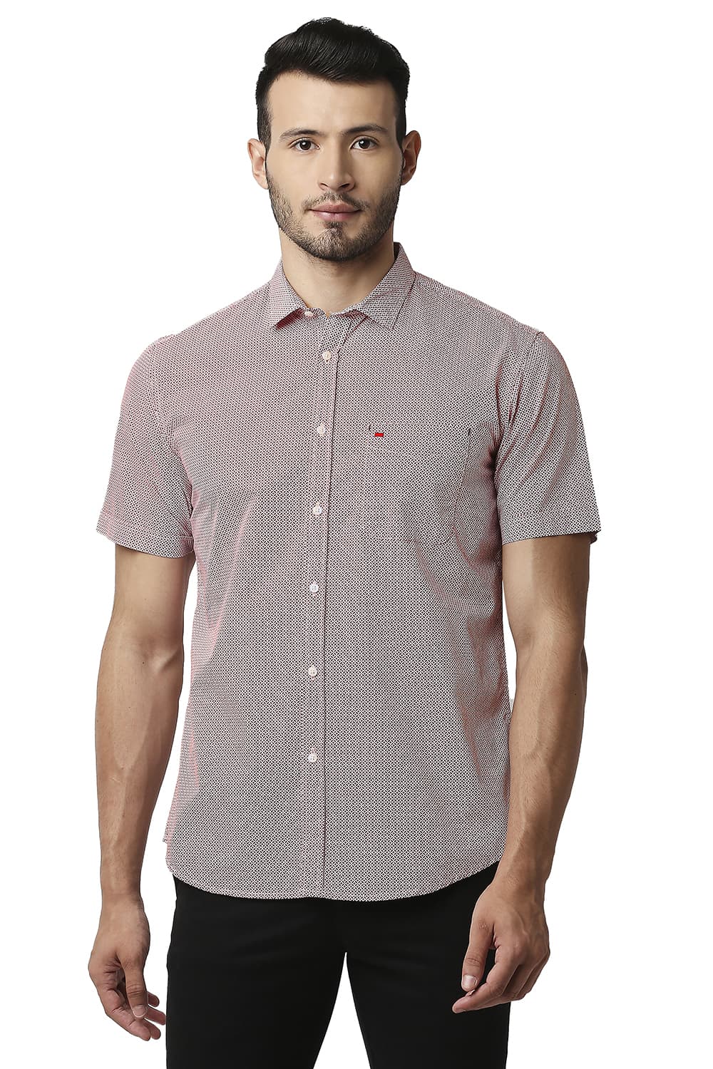 BASICS SLIM FIT POPLIN PRINTED SHIRT