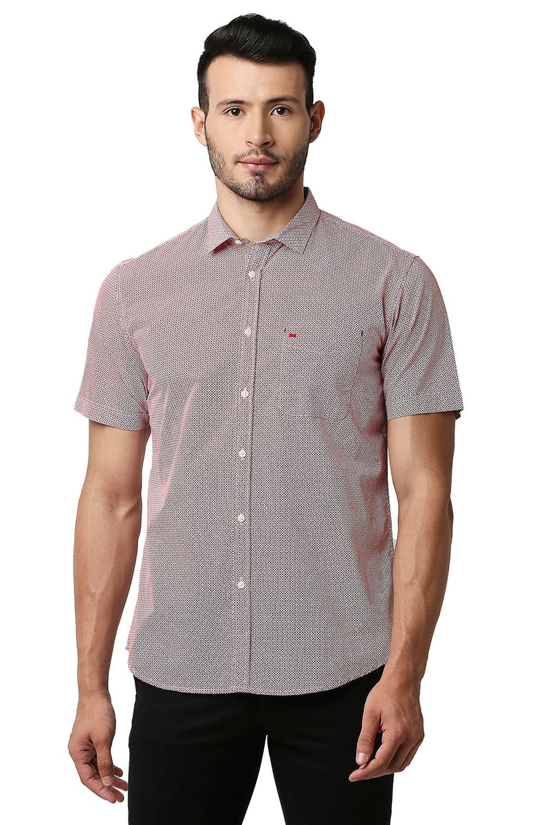 BASICS SLIM FIT POPLIN PRINTED SHIRT