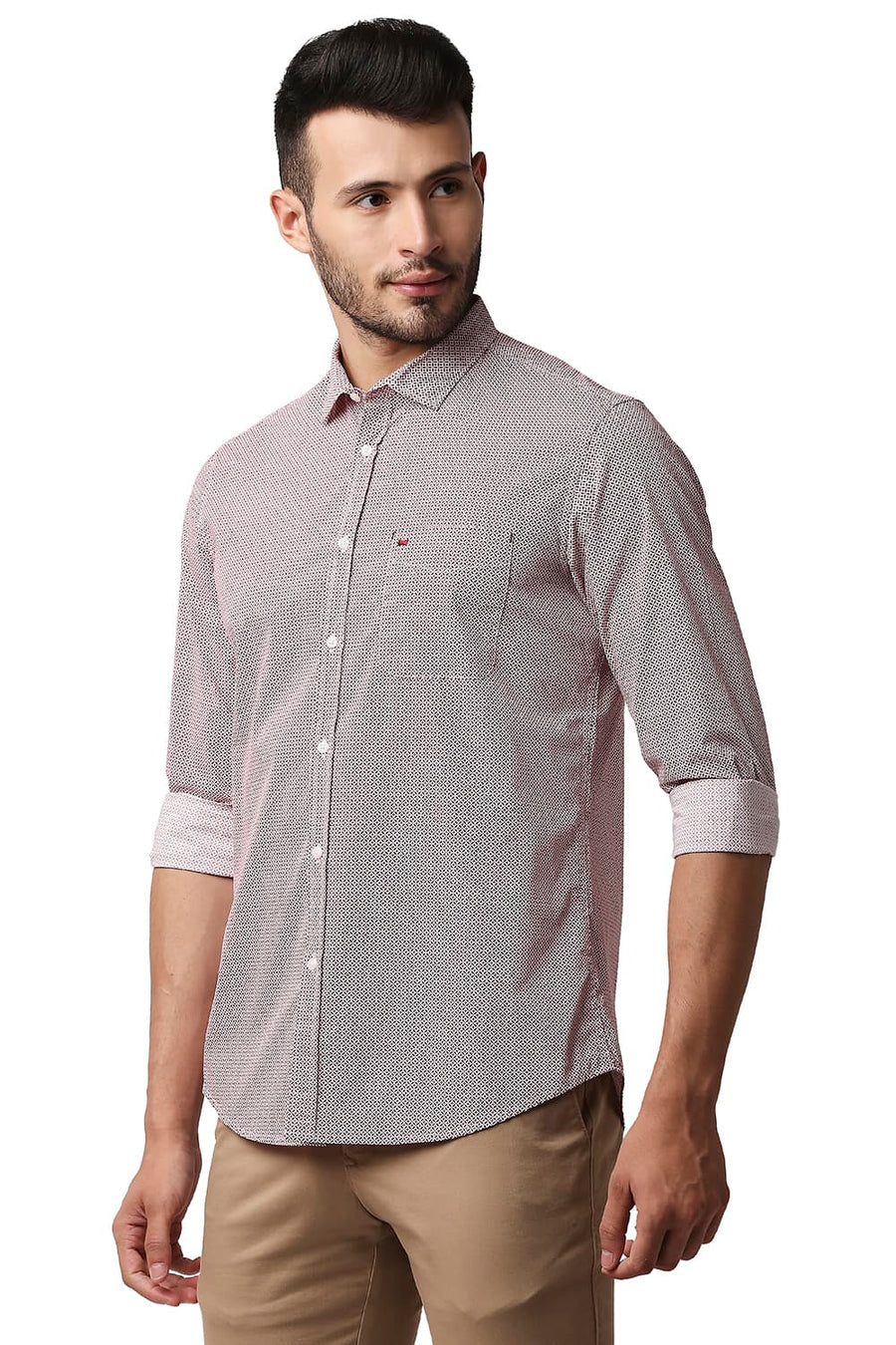 BASICS SLIM FIT DAHILA RED POPLIN PRINTED SHIRT