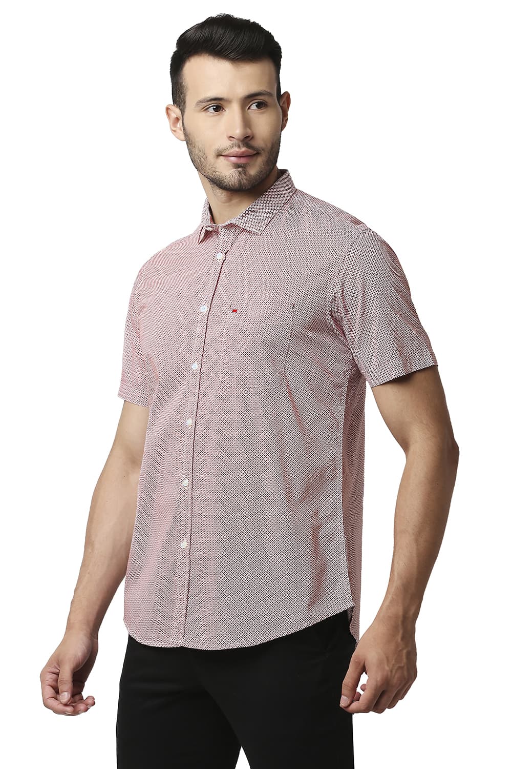 BASICS SLIM FIT POPLIN PRINTED HALFSLEEVES SHIRT