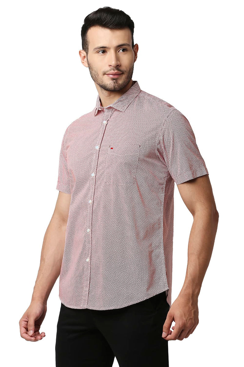 BASICS SLIM FIT POPLIN PRINTED HALFSLEEVES SHIRT