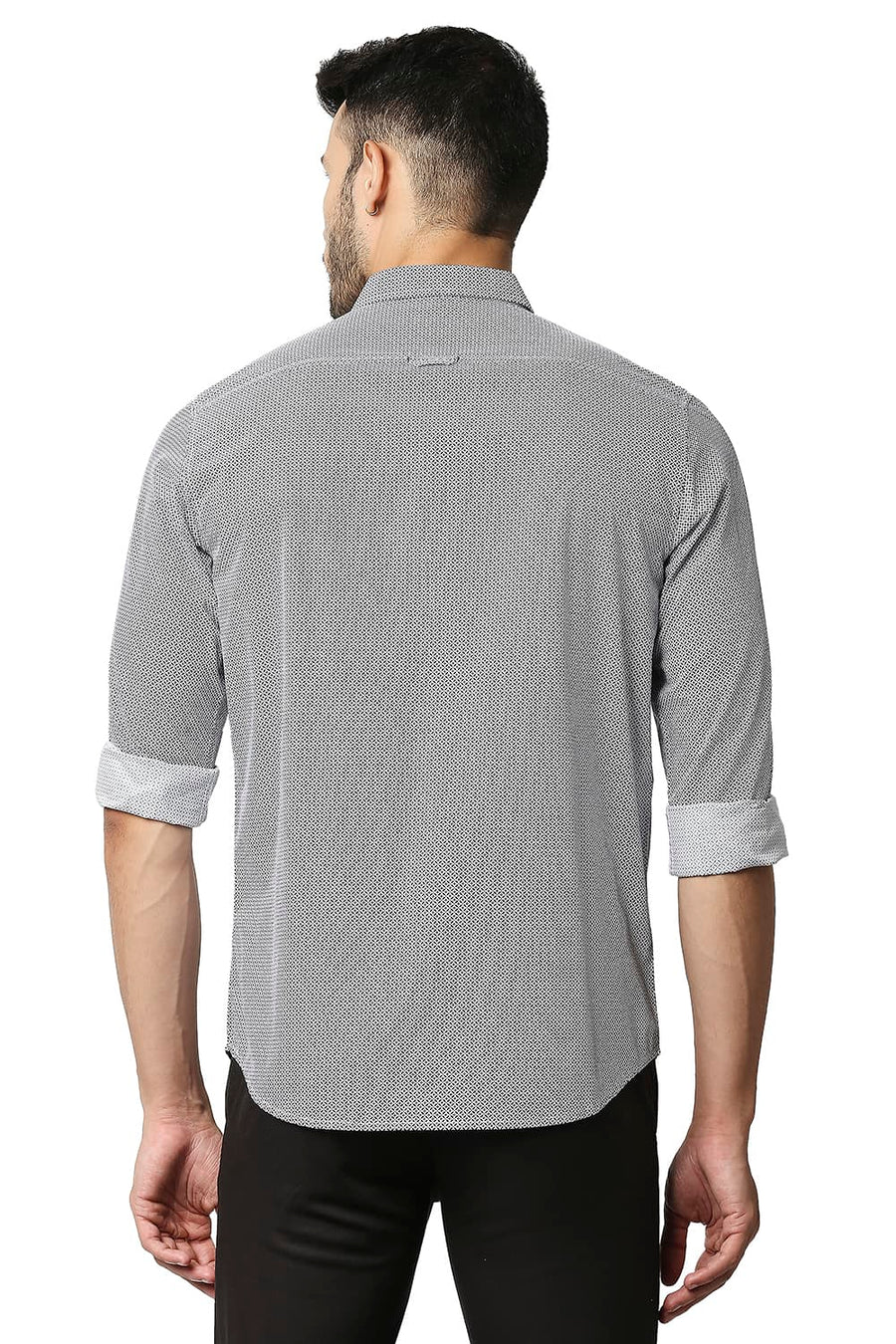 BASICS SLIM FIT IRIS NAVY POPLIN PRINTED SHIRT