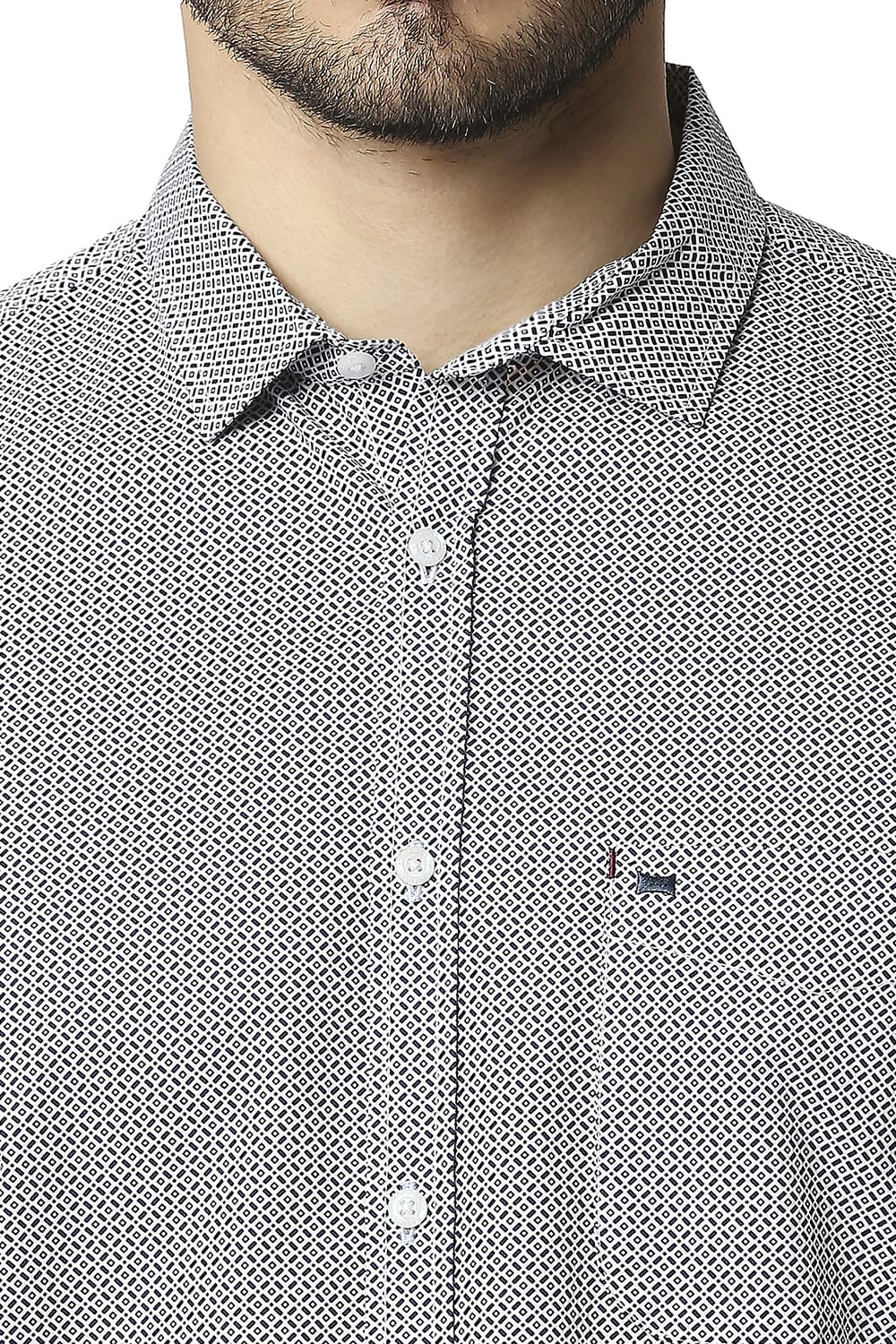 BASICS SLIM FIT POPLIN PRINTED SHIRT