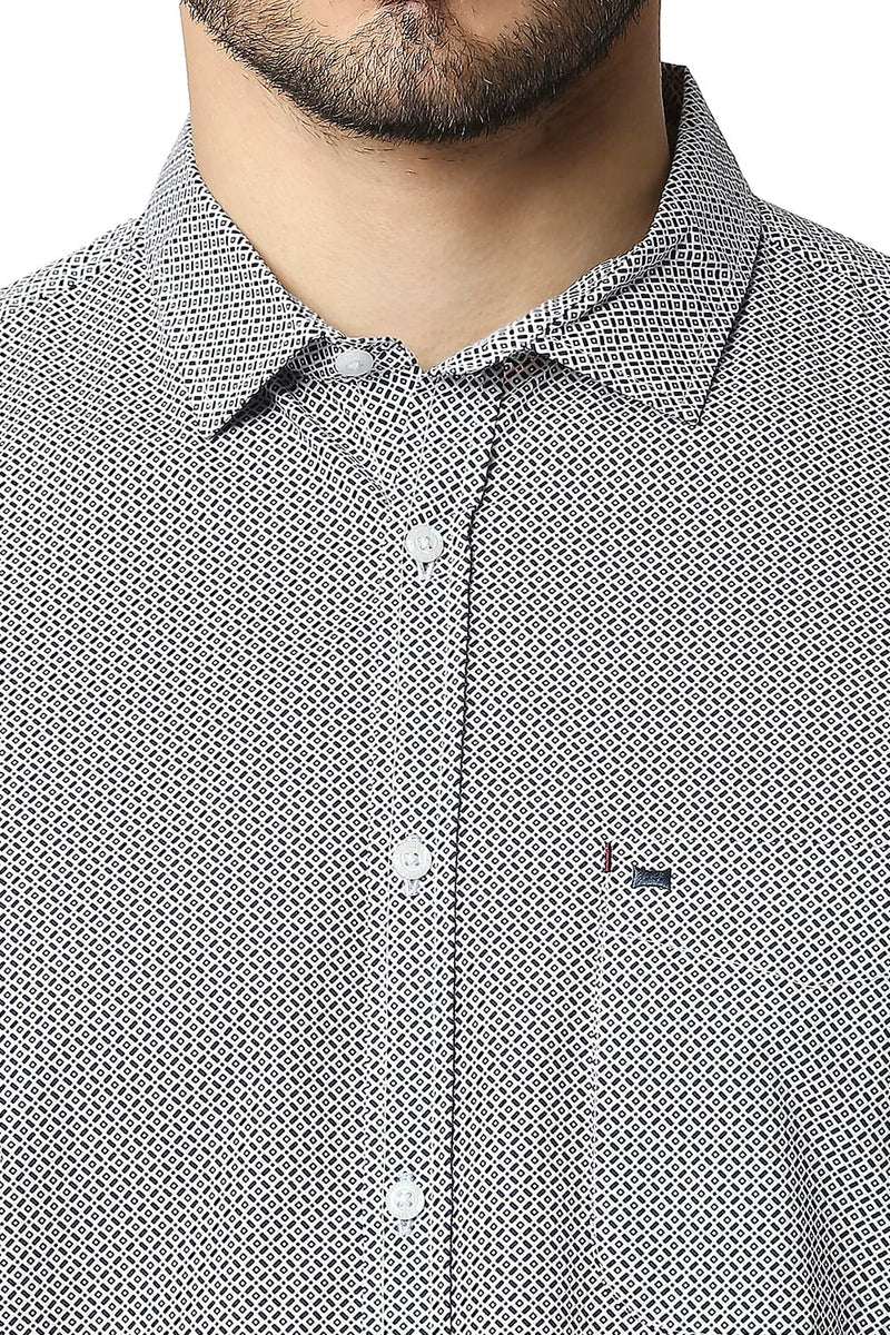 BASICS SLIM FIT POPLIN PRINTED SHIRT