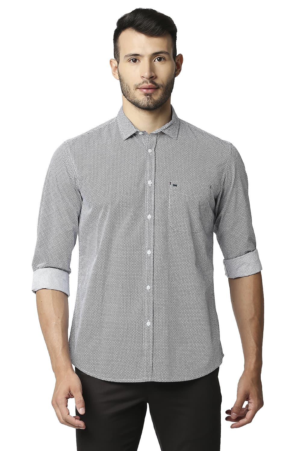 BASICS SLIM FIT POPLIN PRINTED SHIRT