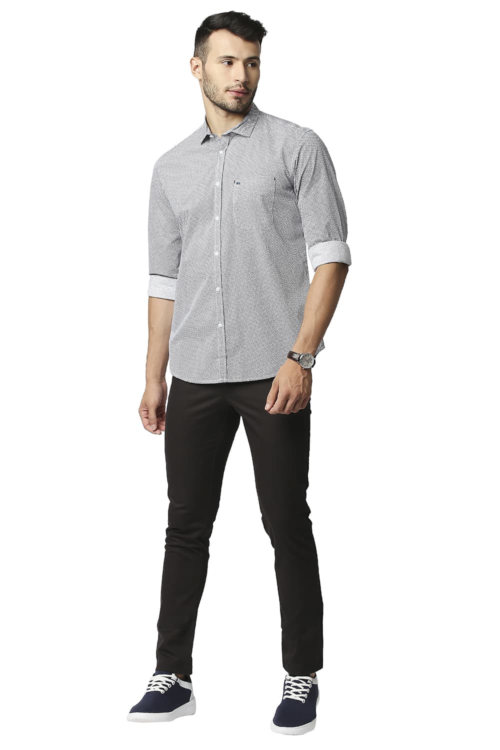 BASICS SLIM FIT POPLIN PRINTED SHIRT