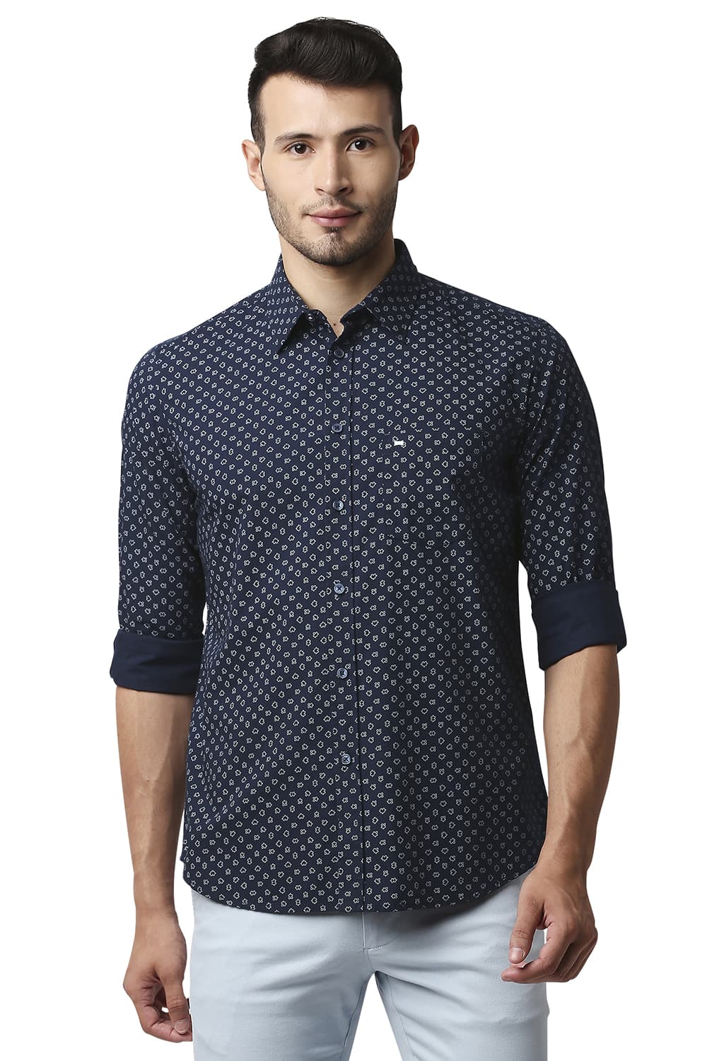 BASICS SLIM FIT POPLIN PRINTED SHIRT