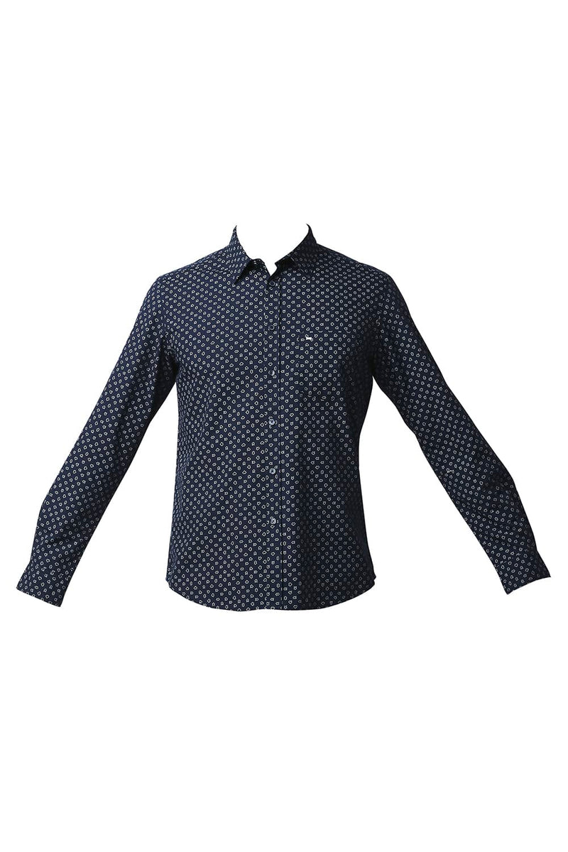 BASICS SLIM FIT POPLIN PRINTED SHIRT