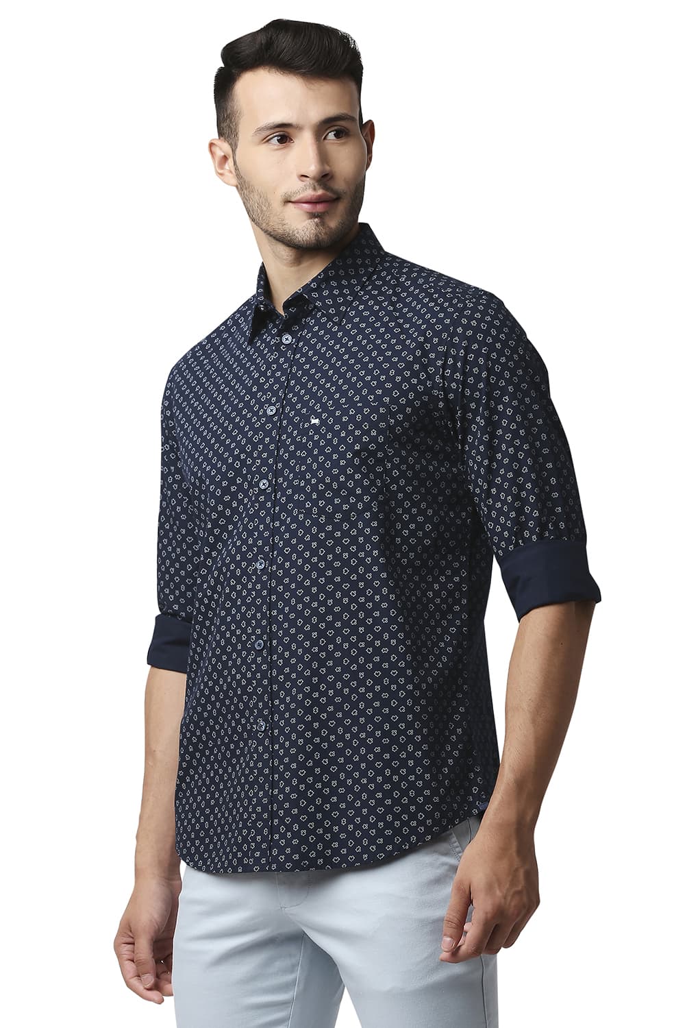 BASICS SLIM FIT POPLIN PRINTED SHIRT