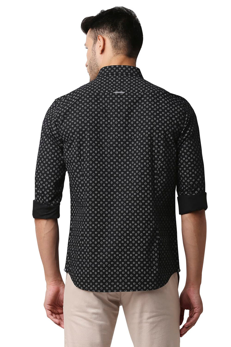 BASICS SLIM FIT NIGHT BLACK POPLIN PRINTED SHIRT