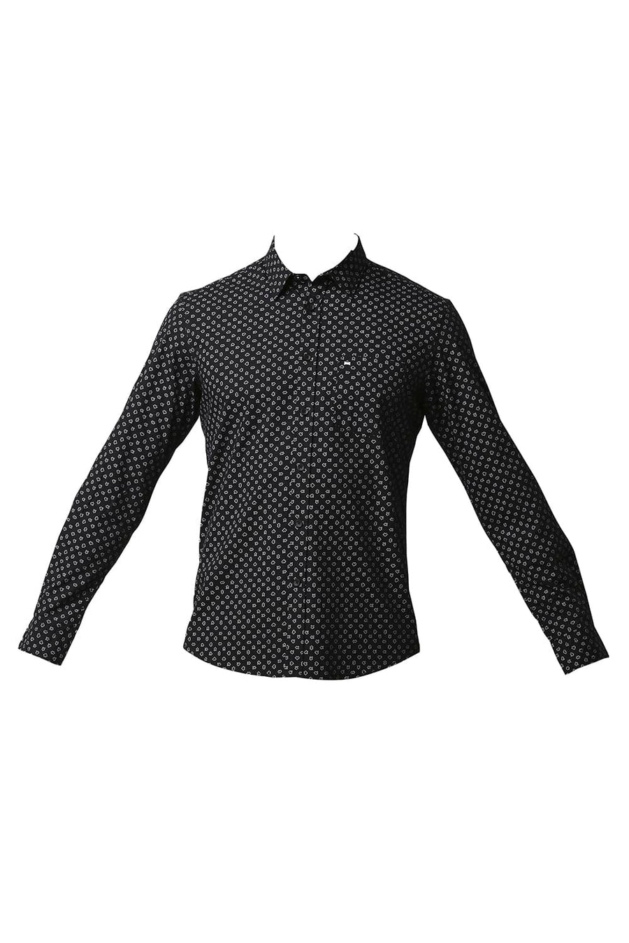 BASICS SLIM FIT NIGHT BLACK POPLIN PRINTED SHIRT