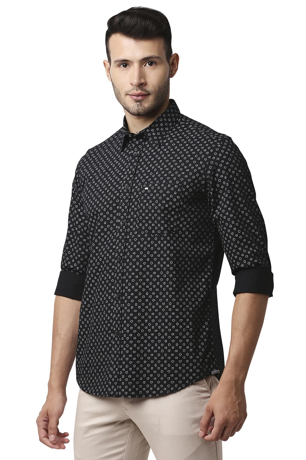 BASICS SLIM FIT POPLIN PRINTED SHIRT