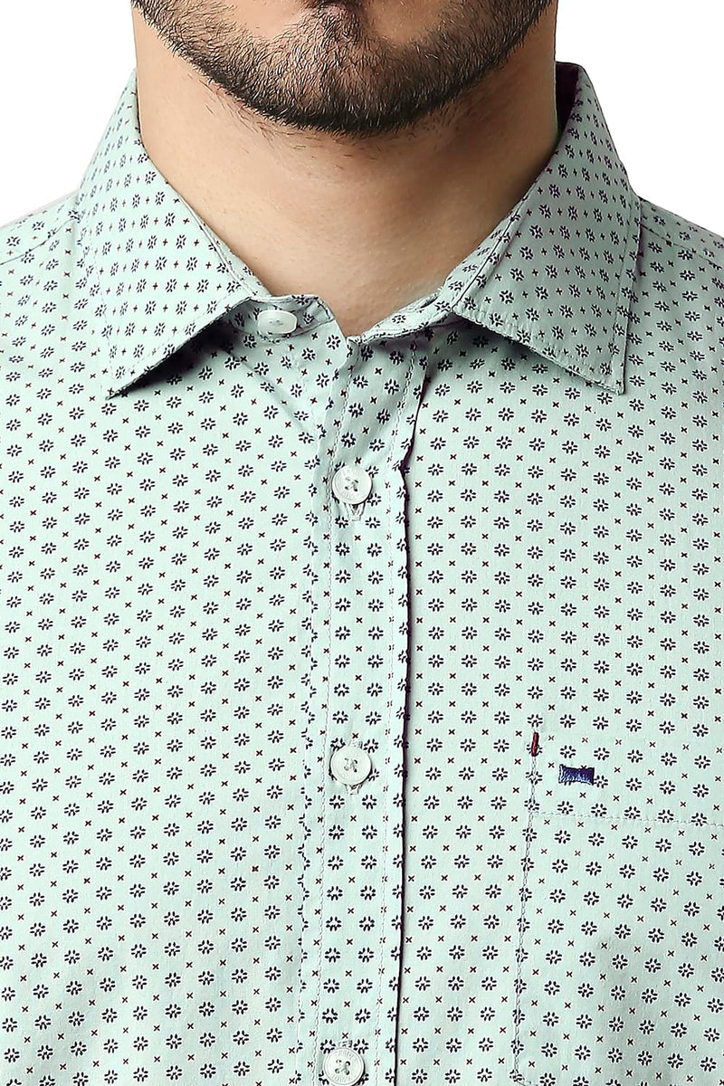 BASICS SLIM FIT POPLIN PRINTED HALFSLEEVES SHIRT