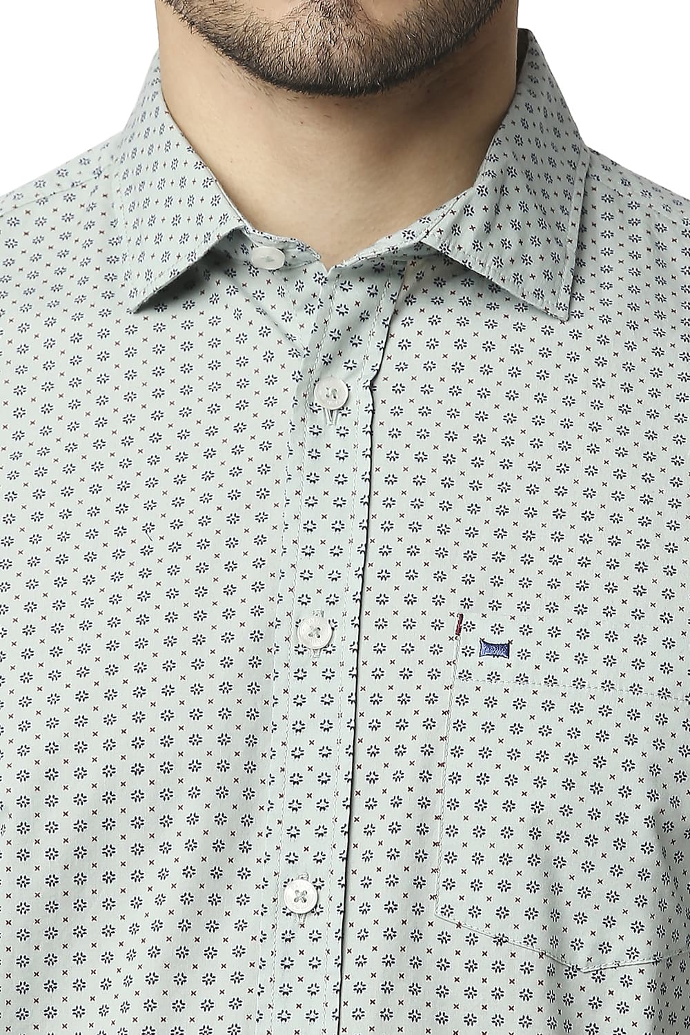 BASICS SLIM FIT POPLIN PRINTED SHIRT