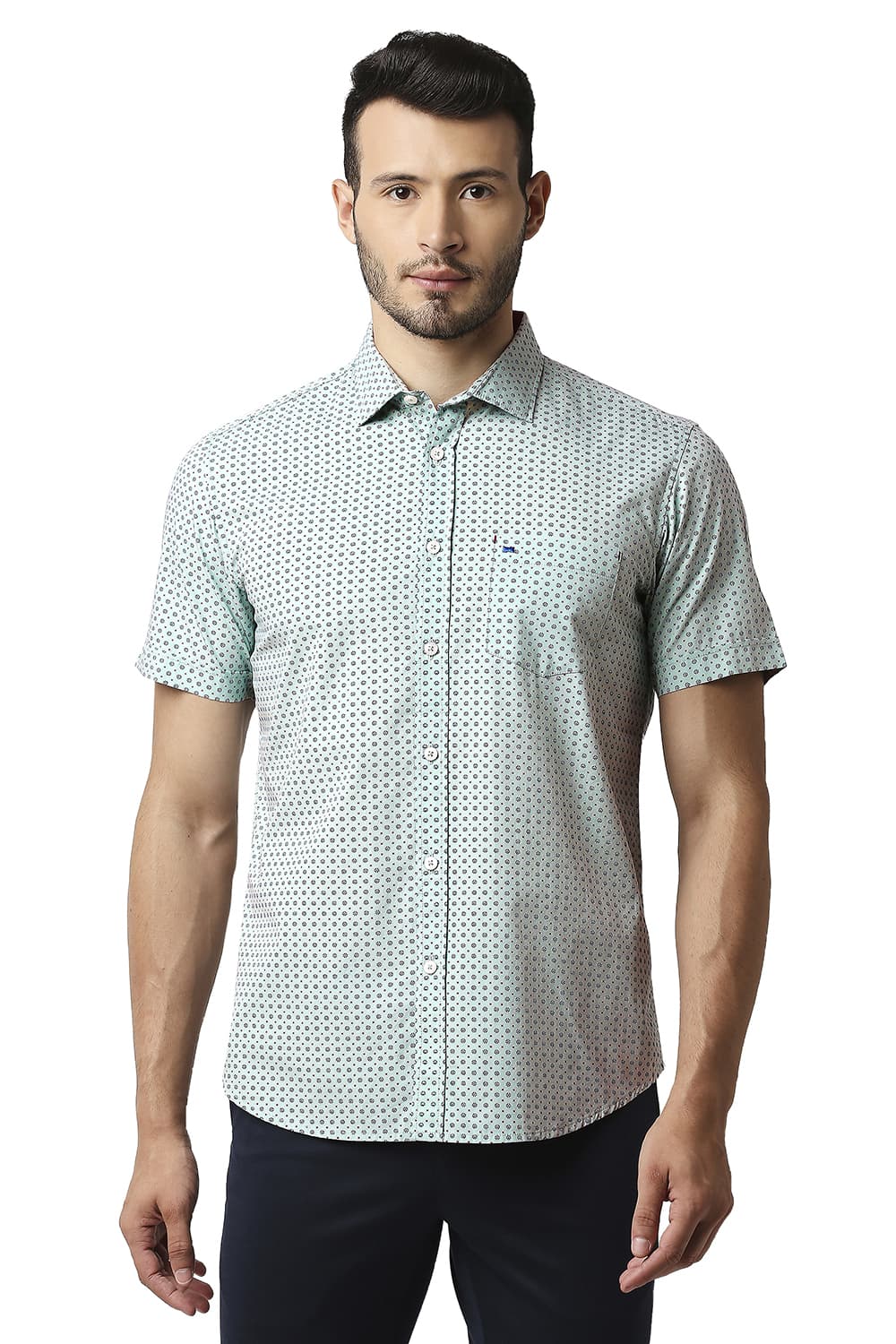 BASICS SLIM FIT POPLIN PRINTED SHIRT