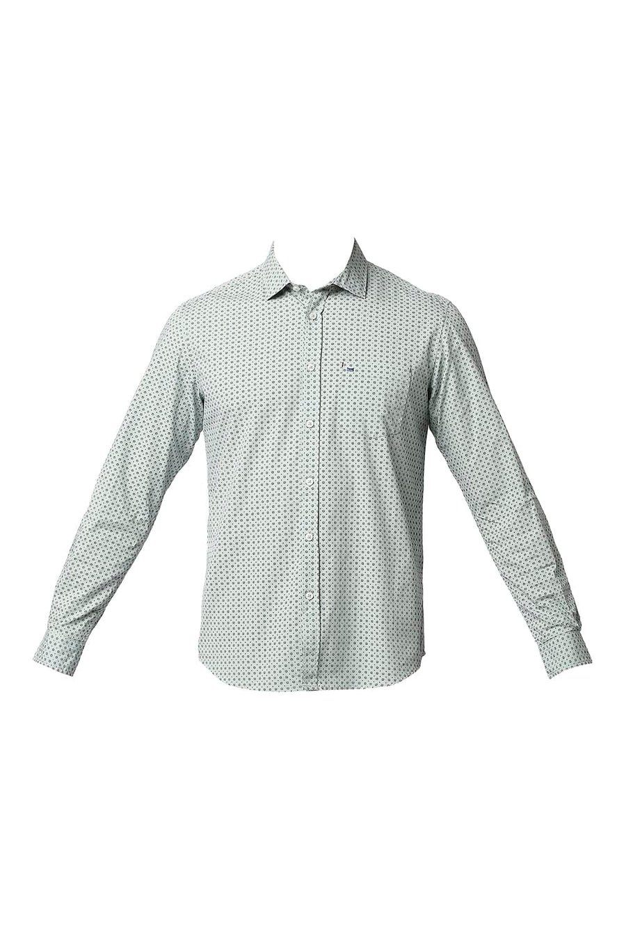 BASICS SLIM FIT FROSTY GREEN POPLIN PRINTED SHIRT