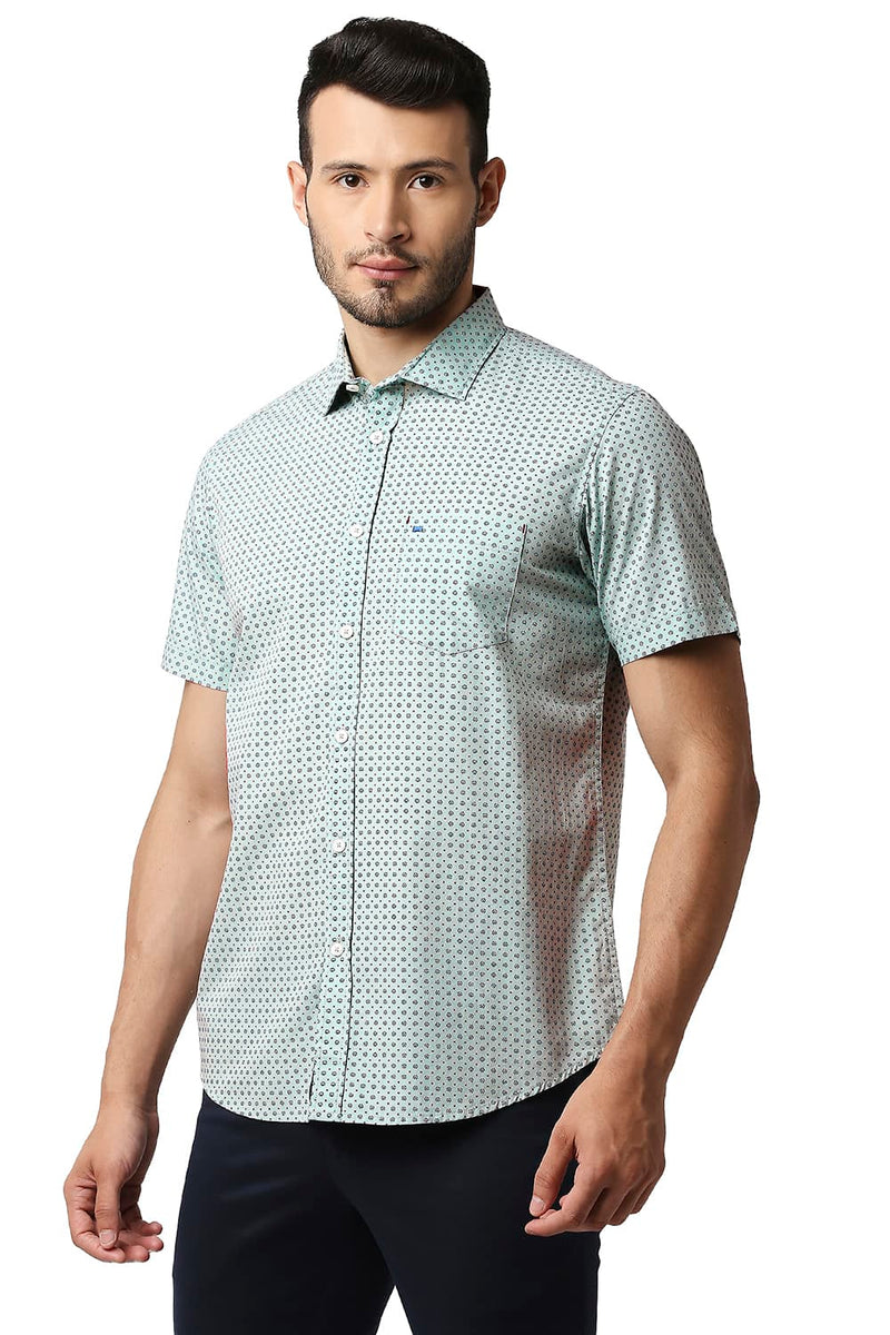 BASICS SLIM FIT POPLIN PRINTED HALFSLEEVES SHIRT