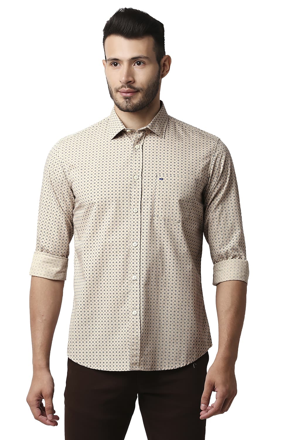 BASICS SLIM FIT POPLIN PRINTED SHIRT