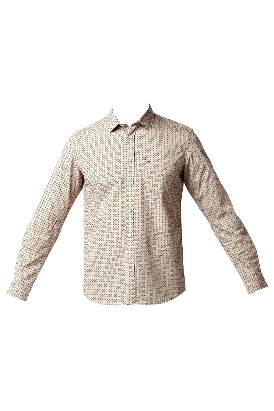 BASICS SLIM FIT PEPPER KHAKI POPLIN PRINTED SHIRT