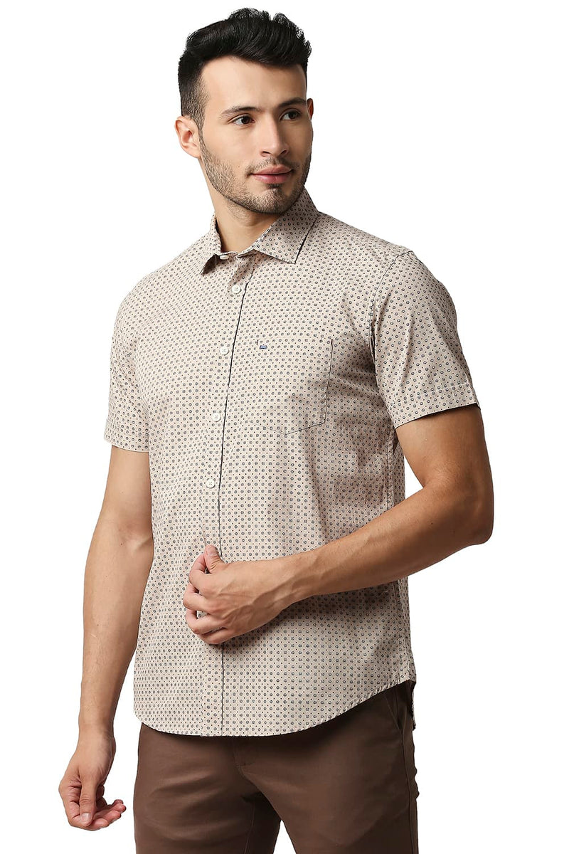 BASICS SLIM FIT POPLIN PRINTED HALFSLEEVES SHIRT