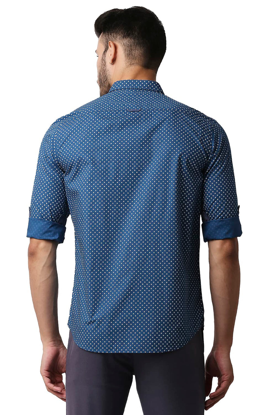 BASICS SLIM FIT BLUE SAPPHIRE POPLIN PRINTED SHIRT