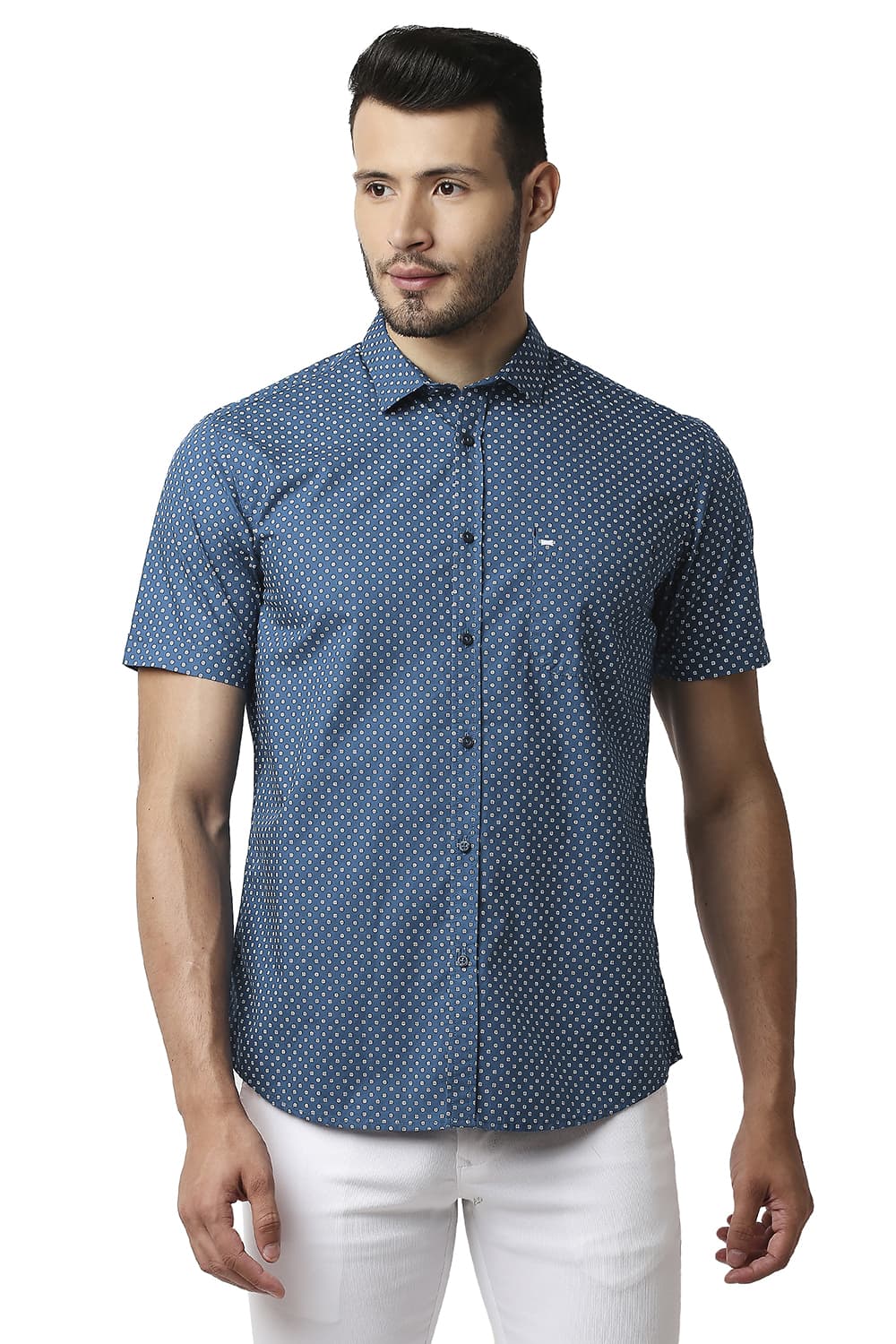 BASICS SLIM FIT POPLIN PRINTED SHIRT