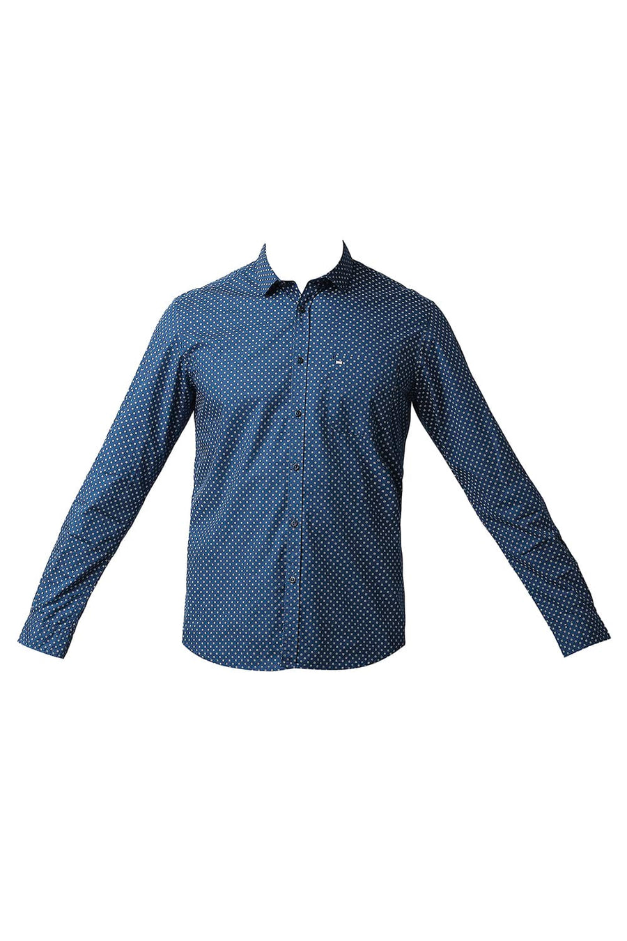 BASICS SLIM FIT BLUE SAPPHIRE POPLIN PRINTED SHIRT