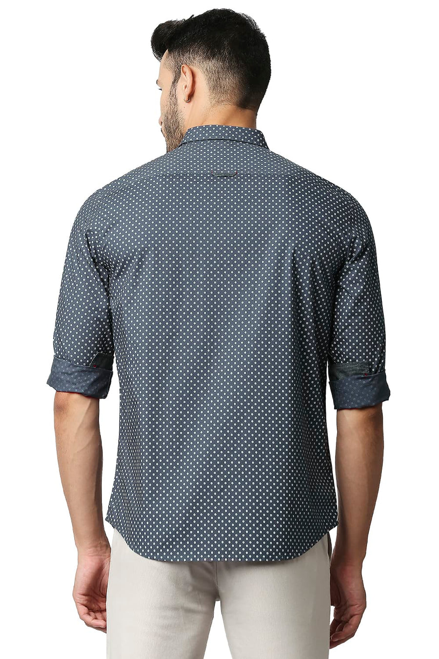 BASICS SLIM FIT CASTLEROCK GREY POPLIN PRINTED SHIRT