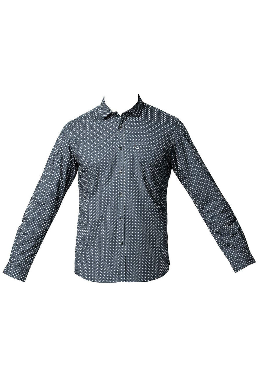 BASICS SLIM FIT CASTLEROCK GREY POPLIN PRINTED SHIRT