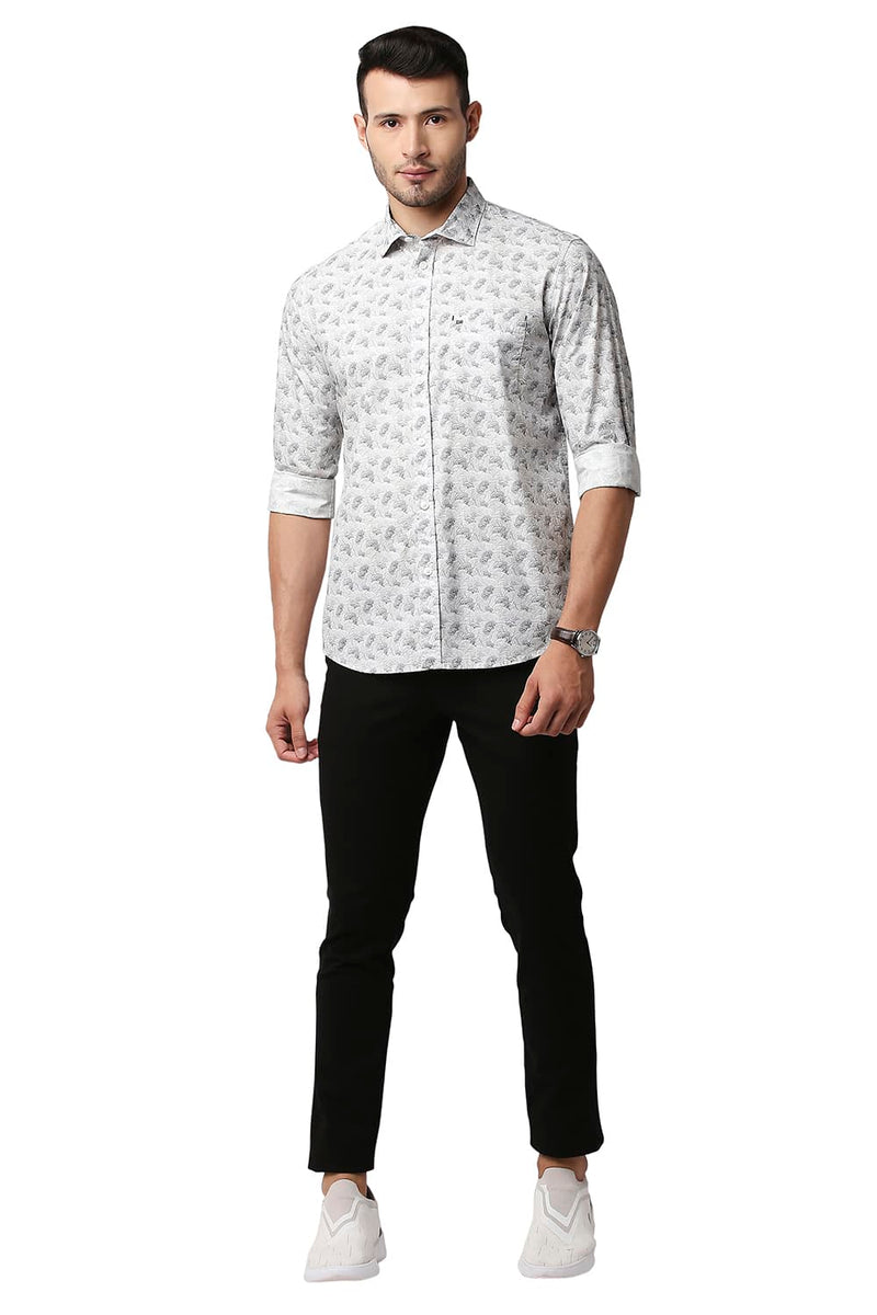 BASICS SLIM FIT POPLIN PRINTED SHIRT