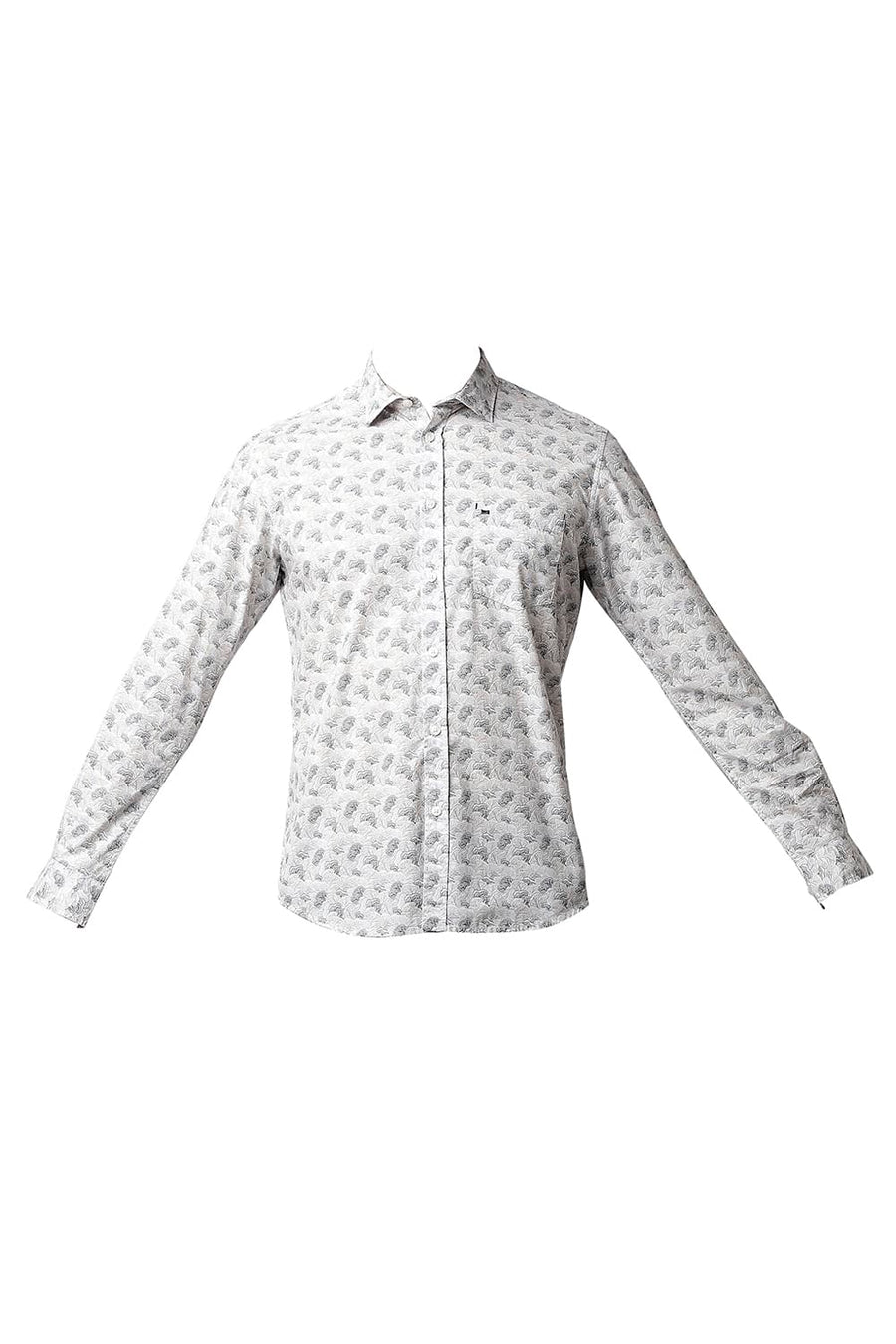 BASICS SLIM FIT RAINY GREY POPLIN PRINTED SHIRT
