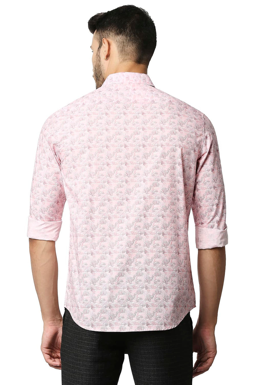 BASICS SLIM FIT CHALK PINK POPLIN PRINTED SHIRT