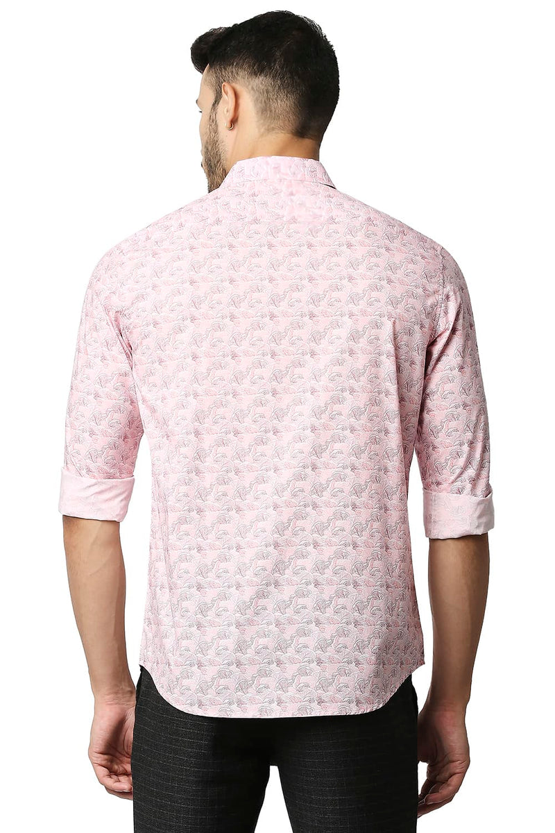 BASICS SLIM FIT POPLIN PRINTED SHIRT